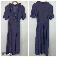 Uniqlo polka dot dress wrap dress ruffles medium navy blue and white 