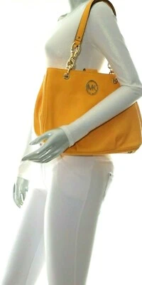 Michael Kors Fulton Chain Medium Leather Tote Handbag Vintage Yellow 35F5GFHM2L  - Photo 1/2