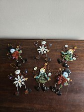 Set Of 6 Metal Hanging Snowmen Christmas Tree Ornaments Holiday Decorations