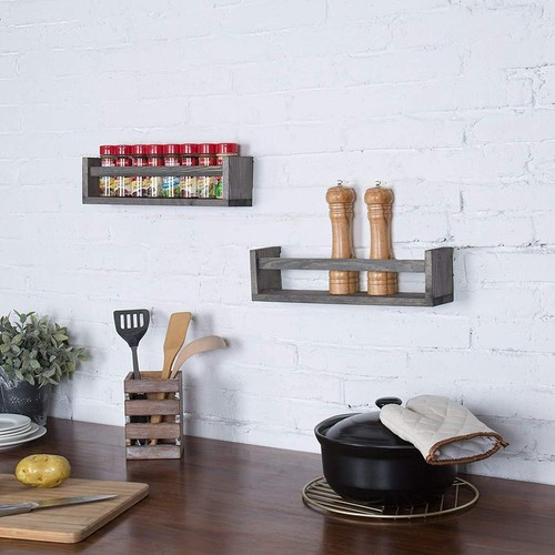 Spice Rack Floating Wooden Shelves Wall Mounting Shelf Storage Display Book Unit - Picture 26 of 27