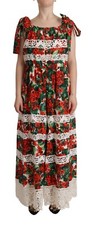 DOLCE & GABBANA Dress Multicolor Geranium Print Lace Long Maxi IT44/US10/L $4000