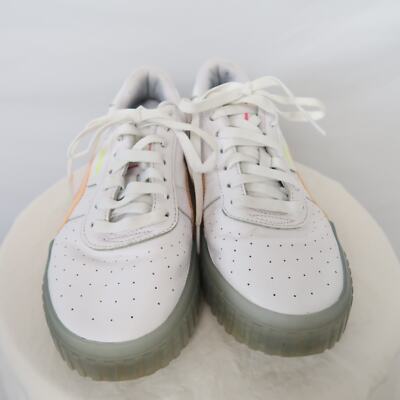 Puma Cali Neon Ice white rainbow striped lace-up sneakers Size 10 | eBay