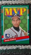 1991 Donruss Triple Error #402 Dave Justice MVP ERROR, No Dot After Inc, Miscut
