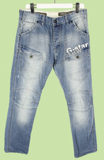 G-STAR Jeans Men's W36 Fade Effect Whiskers Button Fly Straight Leg Blue