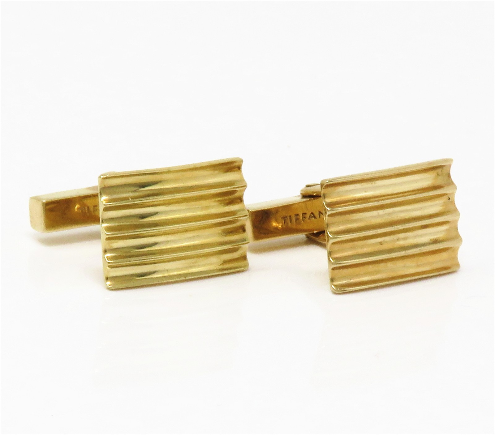 NYJEWEL Tiffany & Co. 14k Yellow Gold Ribbed Rect… - image 2