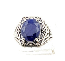 Unisex Large Sapphire 13.00ct Sterling Silver 925 Ring UK Size Q - US:8.25 w/Box