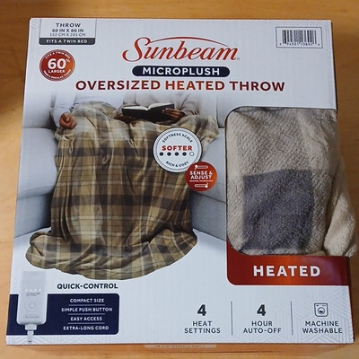 Sunbeam Microplush Oversized Heated Throw Sense & Adjust 4 Heat Settings