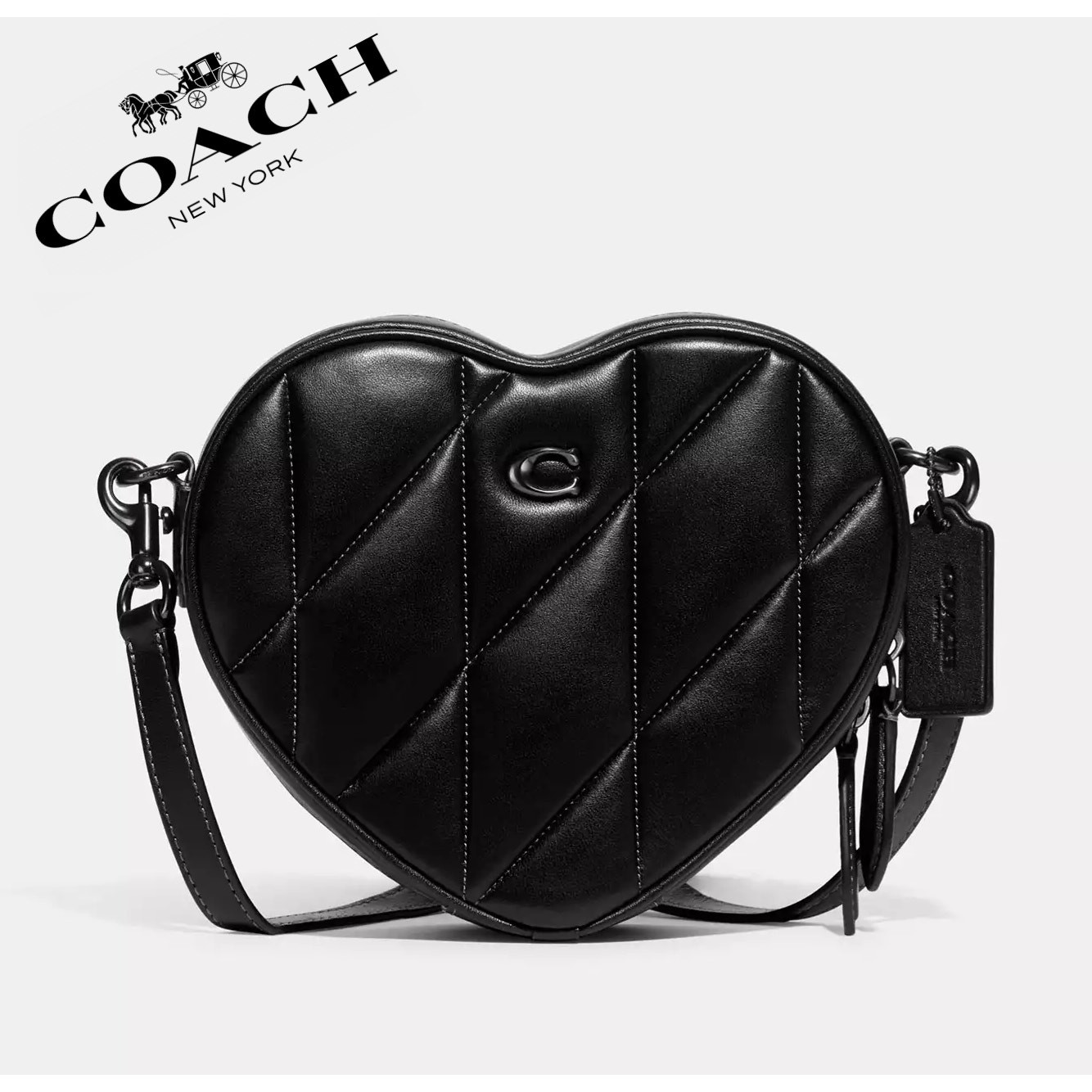 NWT Coach Black Heart Crossbody Bag with Pillow Quilting 14