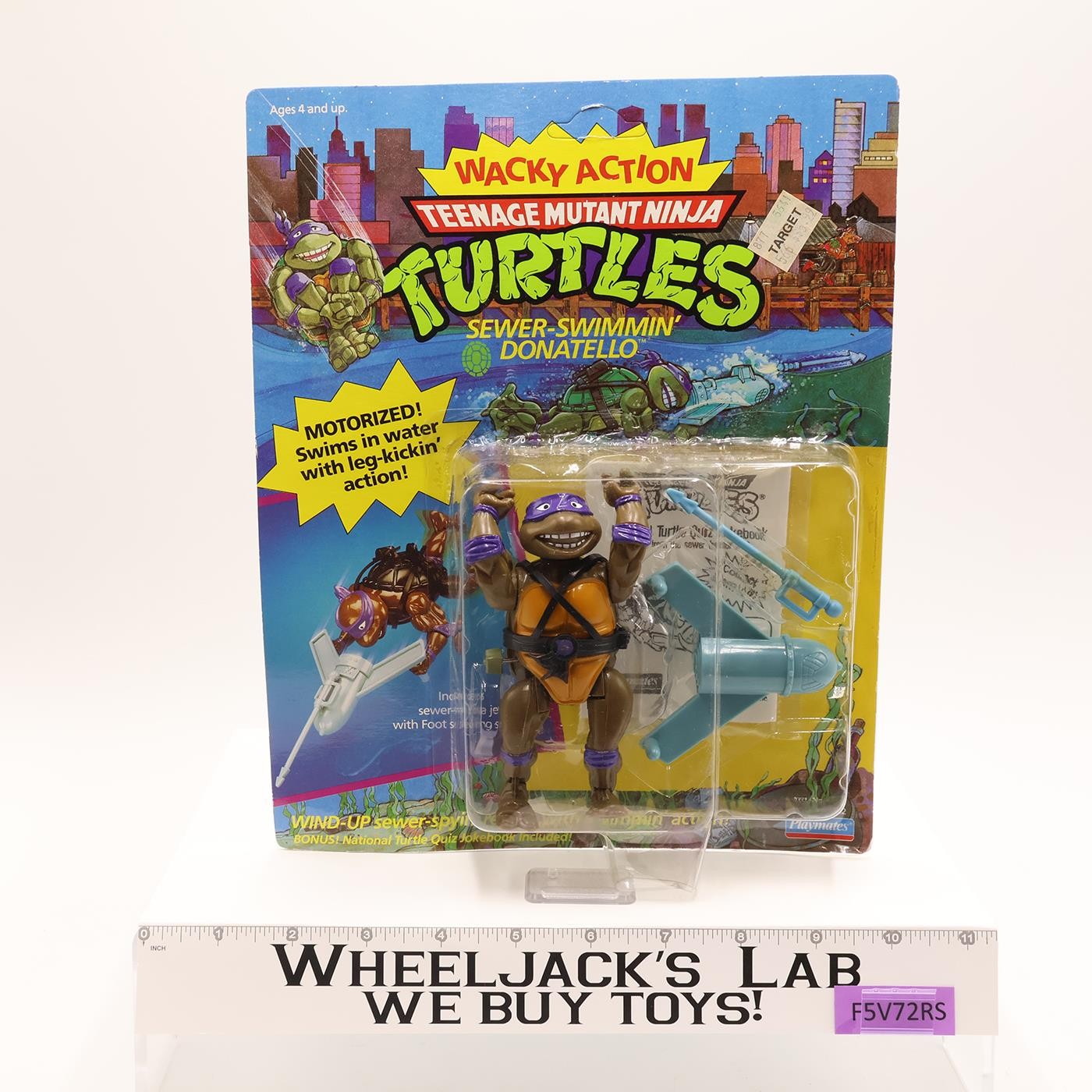 Sewer-Swimmin' Donatello Wacky Action TMNT 1990 Playmates NEW MOSC Unpunched