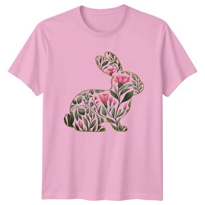 Blumen Hase Silhouette Gold Glitzer Damen T-Shirt Botanisch Frühling Ostern