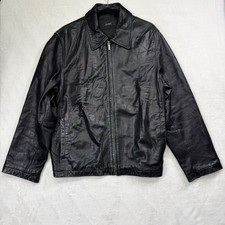 Alfani Mens Black Genuine Leather Full Zip Jacket Point Collar Size Medium