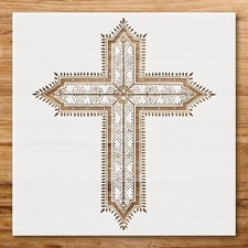 Ornate Intricate Cross Wall Art Reusable Plastic Stencil Physical Product - S