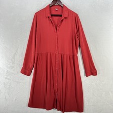 Old Navy Dress Womens XL Red Button Front Long Sleeve Midi Minimal Boho Flowy
