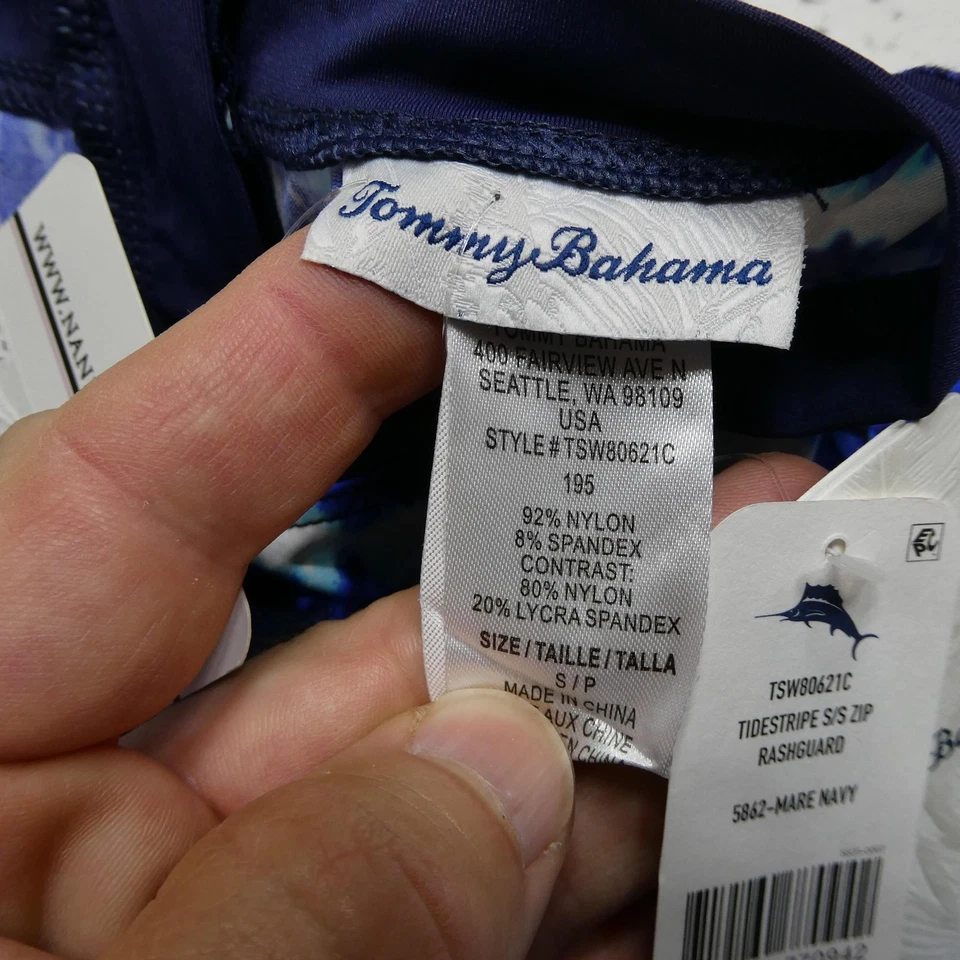 Camisa Tommy Bahama Mujer Pequeña Azul Marea Rayas Rashguard Natación TSW80621C UPF Foto 4 de 4