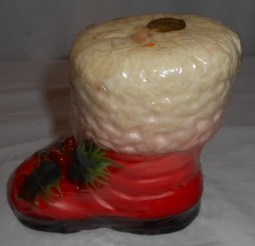 Vintage Santa Boot Wax Candle w Holly Christmas Holiday Decor 5" New Hong Kong video thumbnail