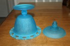Vintage Indiana Glass Frosted Blue Pedestal Lidded Covered Candy Dish Compote — photo 7