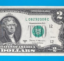 August 29, 2008 (L 08292008 C) BIRTHDAY Serial Number $2 Two Dollar Bill