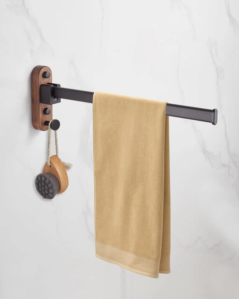FoldingTowel Rack, Space Saving Wall Mounted Towel Holder with Hook, Rustproo... - Image 2 of 4