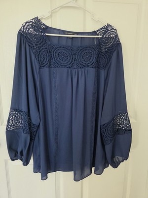 ZAC & RACHEL WOMAN Blouse 2X Plus Navy Blue Fairy Peasant Cottage Boho