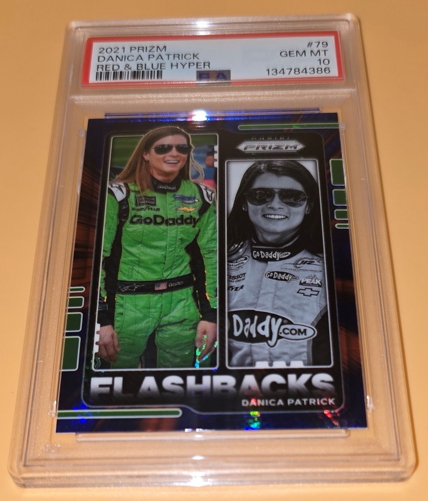 Danica Patrick PSA 10 Low Pop 1 Red Blue Hyper Prizm Parallel 2022 Prizm Racing view 3