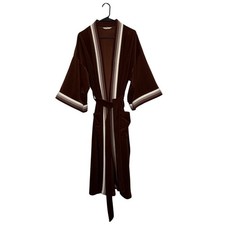 Vintage Vanity Fair Retro 70s Brown Velour Robe Striped Retro Mens L-XL USA Made