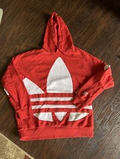 Adidas Original Men Hoodie Big Trefoil Logo Red White Pullover Sweatshirt Medium