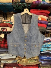 Vintage Lee Set Vest Mens Medium Blue Denim Quilted Lined Western USA Workwear