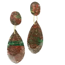 Earrings: 2.5in Stud  Dangle Multicolor Brown Polymer Clay w/ Resin Finish