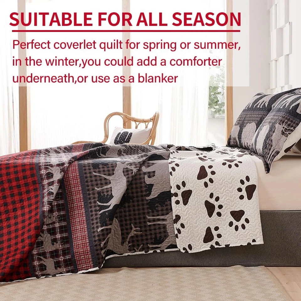 Juego de edredón tamaño king ropa de cama rústica lodge juego de colcha queen rojo negro búfalo... Foto 4 de 4