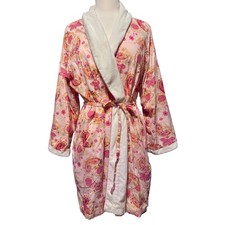 Josie by Natori Robe Women Large Pink Paisley Fleece Lined Quilted Excellent tie
