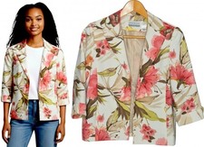 Alfred Dunner Women's Size 8P Floral Open Blazer Jacket 3/4 Sleeve Shoulder Pads