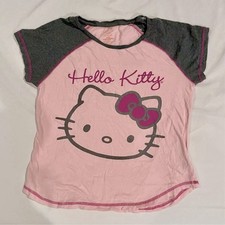 Hello Kitty pink grey raglan tee sleep shirt- Medium Sanrio Kawaii