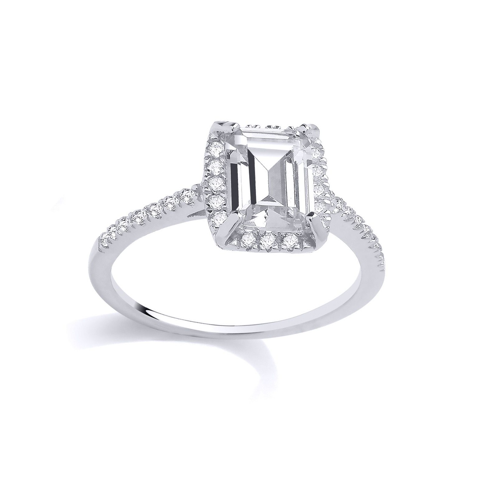 Silver Jewelco London Emerald CZ Cushion Halo Solitaire Engagement Ring