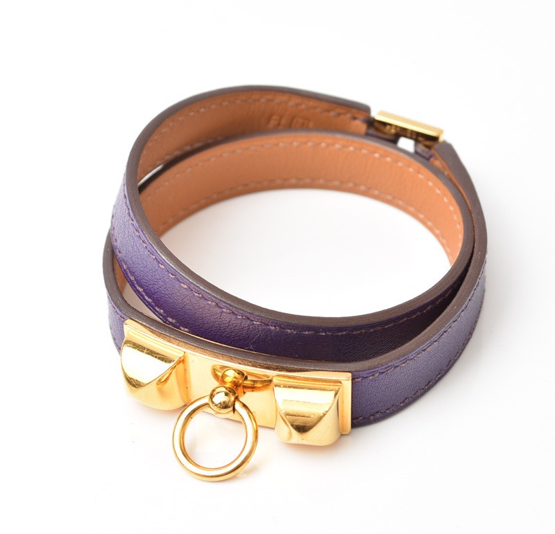 Hermes Rival Double Tour Purple Gold Bangle Bracelet Size S-image