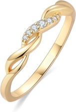 Stackable Twisted Half Eternity CZ Ring 18K Two-Tone Gold Plated Sizes 4-10