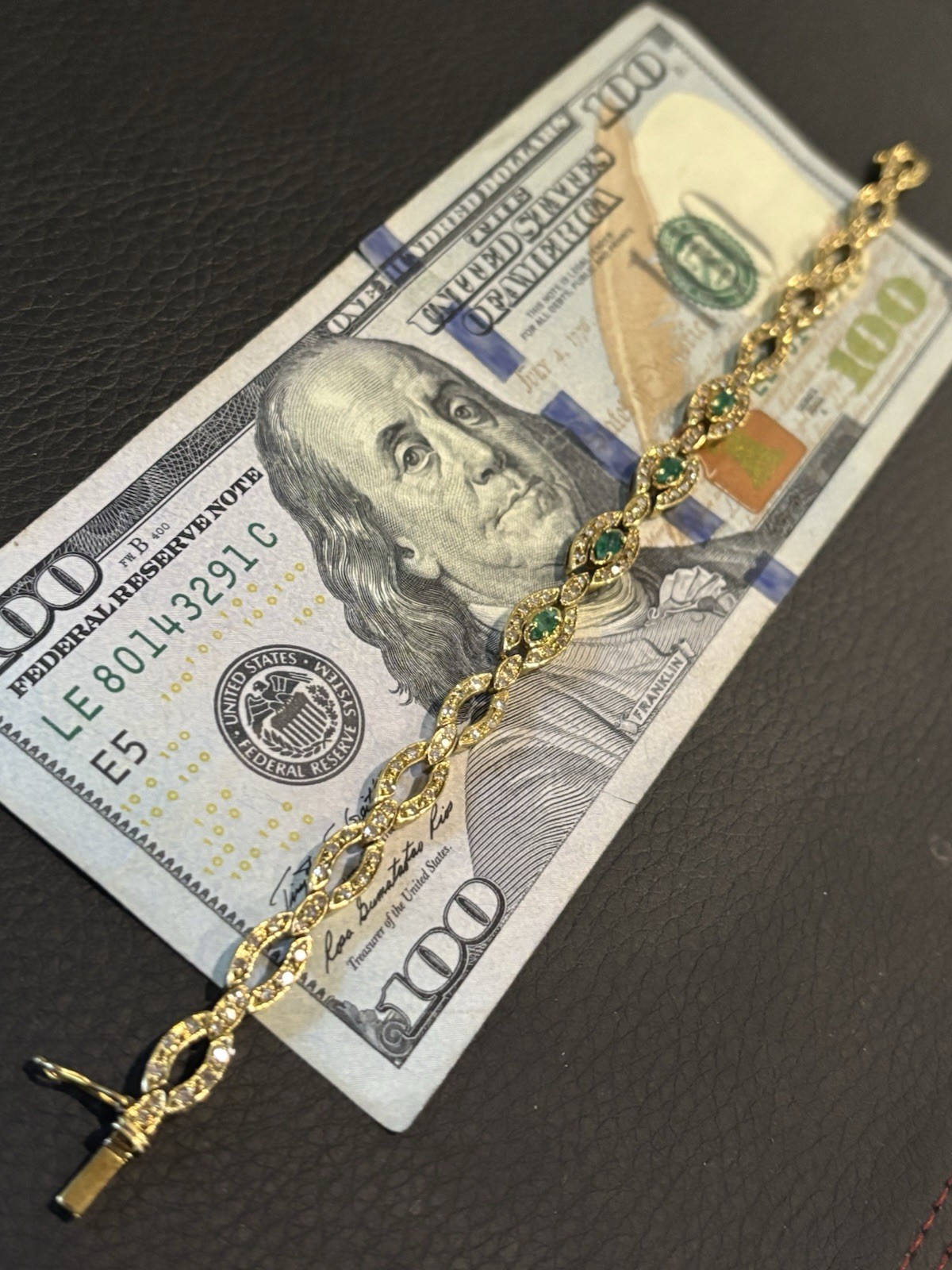 Heavy 18k Solid Yellow Gold Diamond & Emerald Bra… - image 8