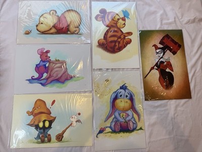 Leanne Huynh Art Print Lot Winnie Pooh Tigger Eeyore Harley Quinn Set