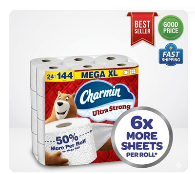 24 Mega XL Rolls Ultra Strong Toilet Paper 330 Sheets Each Strong Soft