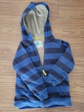 Mini Boden Sherpa Lined Zip-up Warm 6/7 Jacket Blue Stripes