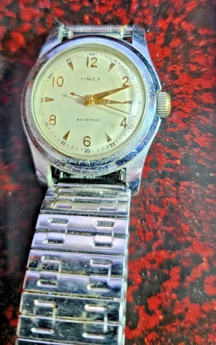 Vintage Timex Marlin Manual Wind Watch 35mm Silver Dial Waterproof Dustproof Run