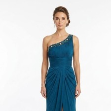 Vtg Xscape Joanna Chen One Shoulder Dress Formal Party Women Size 4 Blue FLAW