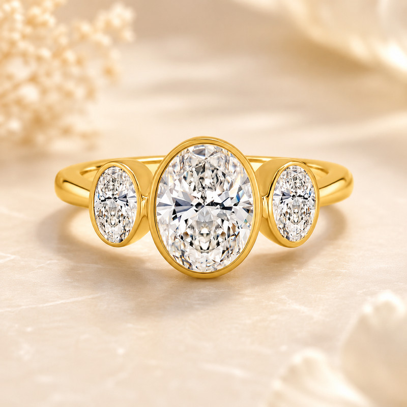 3.00 Ct Certified Oval Cut 14K Yellow Gold Plated Moissanite Engagement Ring