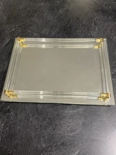 Vintage Mirrored Vanity Tray with Glass Rod Sides & Gold Corners Perfume Display
