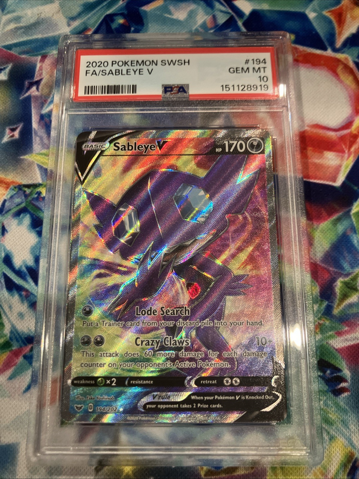 2020 Pokemon Sword & Shield Sableye v Full Art Holo Card #194/202