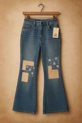 Billabong X Wrangler Patchwork Crop Jeans NWT Size 30 Festival, High Rise Retro