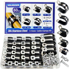 60 Pcs 304 Stainless Steel Cable Wire Clamps With Rubber For Hose Pipe