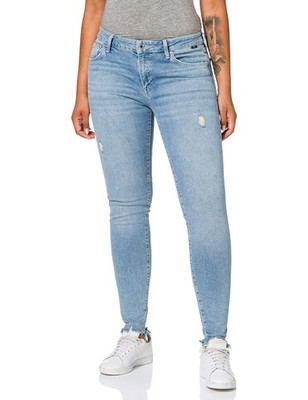 Mavi Damen Jeans Adriana Mid-Rise,Super Skinny Lt Destroyed Hellblau,W29 L28