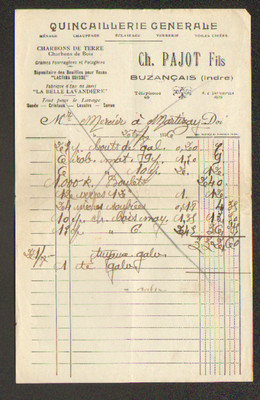 BUZANCAIS (36) GENERAL EISENWAREN ''Ch. PAJOT Fils'' 1936