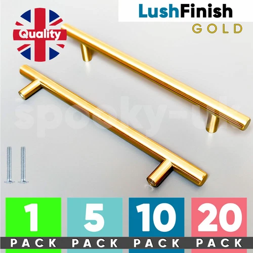 Kitchen Cupboard Cabinet T-Bar Door Handle Brushed Stainless Steel Black Gold