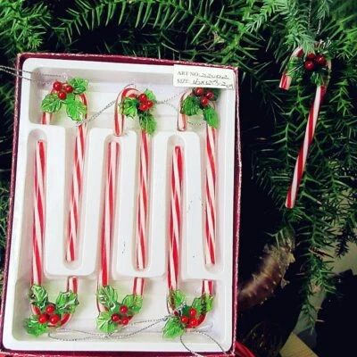 6pcs Murano Glass Candy Cane Christmas Tree Hanging Decor Xmas Prop Ornament